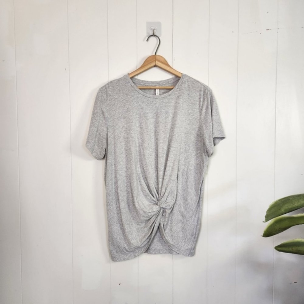 Babaton Aritzia Gray Short Sleeve Twist Top T-Shirt Minimalist Capsule Basic